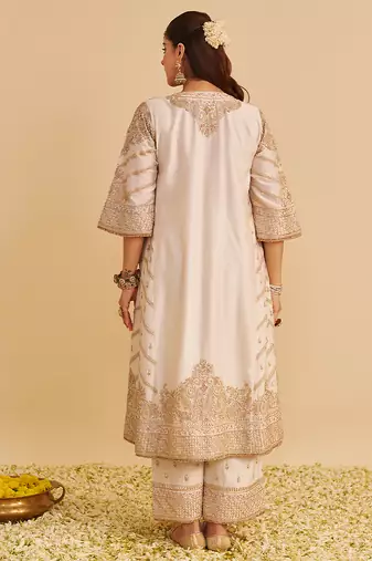 Ivory embroidered silk kurta set