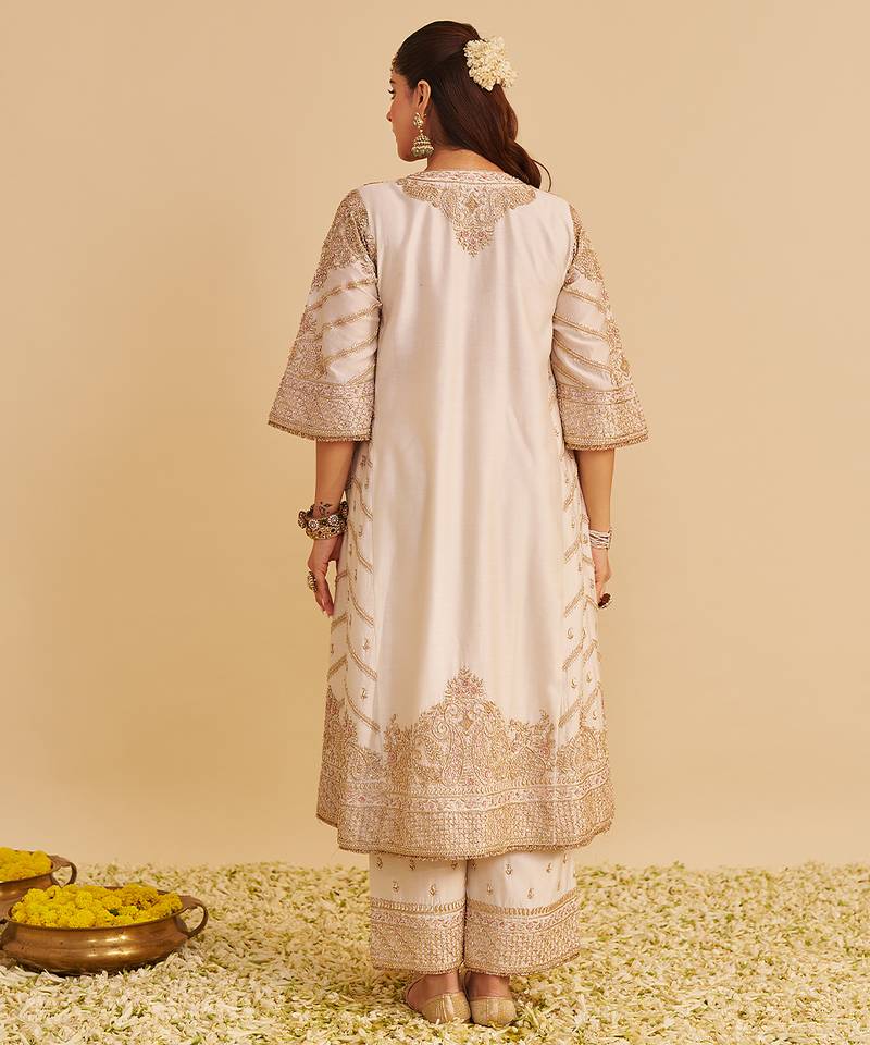 Ivory embroidered silk kurta set