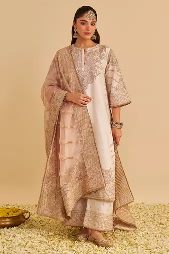Ivory embroidered silk kurta set