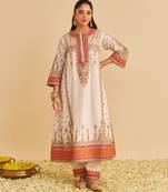 Ivory embroidered silk kurta set with dupatta