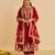 Red embroidered silk kurta set with dupatta