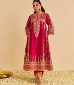 Pink embroidered silk kurta set with dupatta