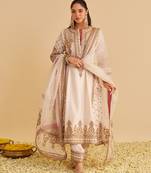 Ivory embroidered silk kurta set with dupatta