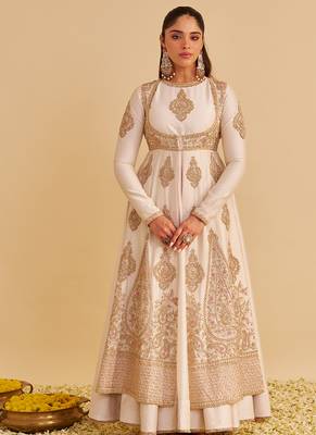 Ivory embroidered silk anarkali set with jacket 1