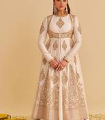 Ivory embroidered silk anarkali set with jacket