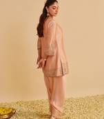 Rose embroidered silk kurta set with dupatta
