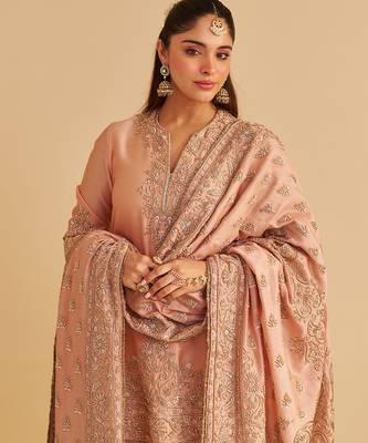 Rose embroidered silk kurta set with dupatta 4