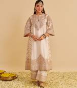 Ivory embroidered silk kurta set with dupatta