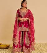 Pink embroidered silk sharara set