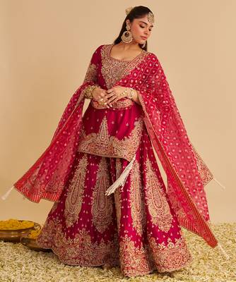 Pink embroidered silk sharara set 2