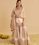 Ivory embroidered silk sharara set