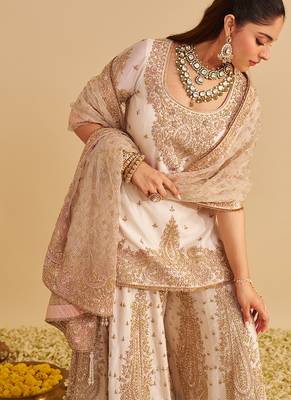 Ivory embroidered silk sharara set 3