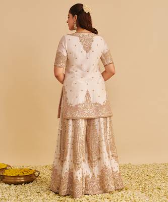 Ivory embroidered silk sharara set 4