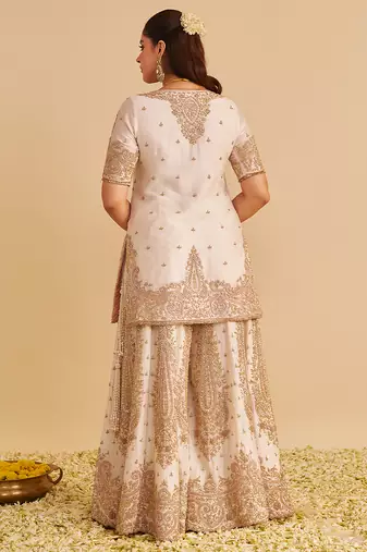 Ivory embroidered silk sharara set