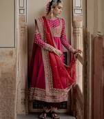 Pink embroidered silk anarkali set with jacket