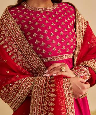 Pink embroidered silk anarkali set with jacket 5