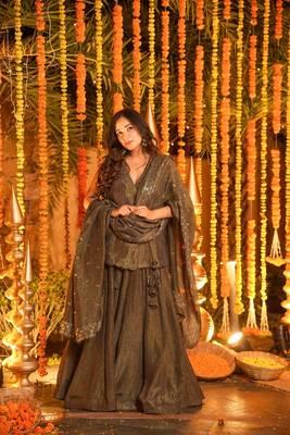 Coffee brown Embroidered Angarakha Anarkali Kurta Set 3