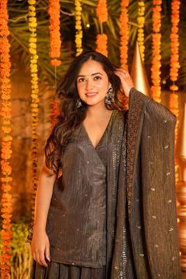 Coffee brown Embroidered Angarakha Anarkali Kurta Set 4