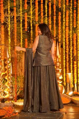 Coffee brown Embroidered Angarakha Anarkali Kurta Set 5