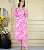 Pink color rayon fabric beautiful printed casual co-ord set