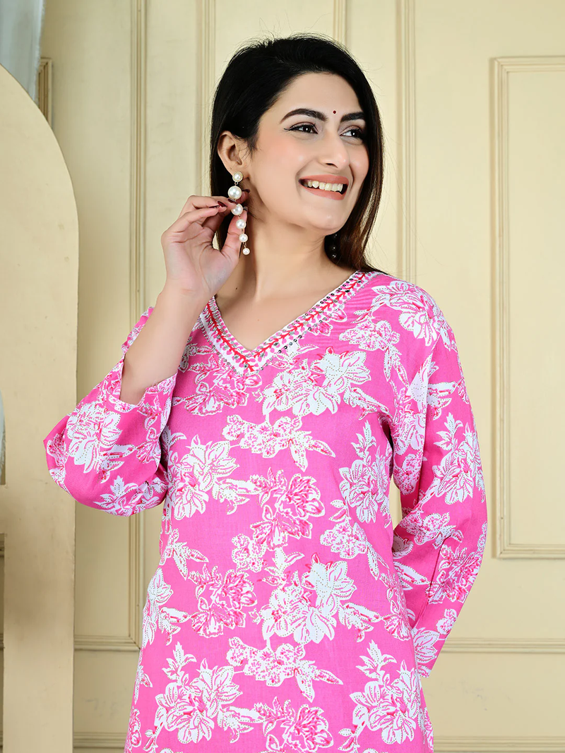 Pink color rayon fabric beautiful printed casual co-ord set