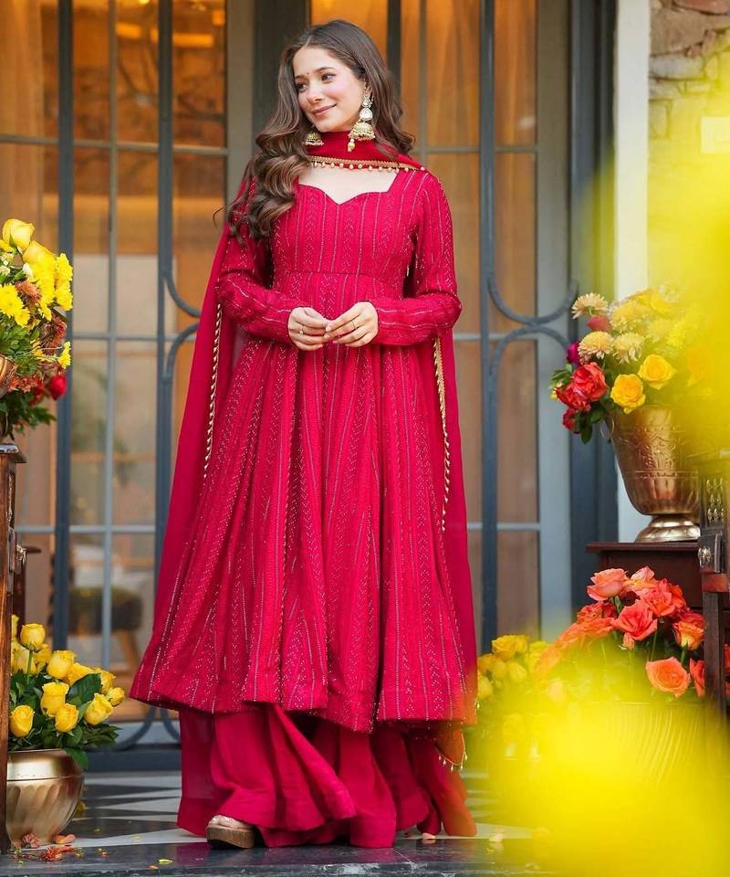 Embroidered Georgette Ready to Wear 3 Pc Anarkali Suit Set