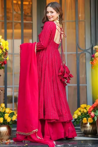 Embroidered Georgette Ready to Wear 3 Pc Anarkali Suit Set