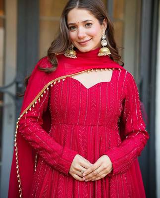 Embroidered Georgette Ready to Wear 3 Pc Anarkali Suit Set 4