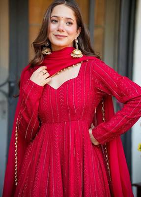Embroidered Georgette Ready to Wear 3 Pc Anarkali Suit Set 5