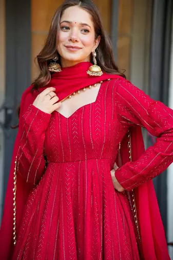 Embroidered Georgette Ready to Wear 3 Pc Anarkali Suit Set