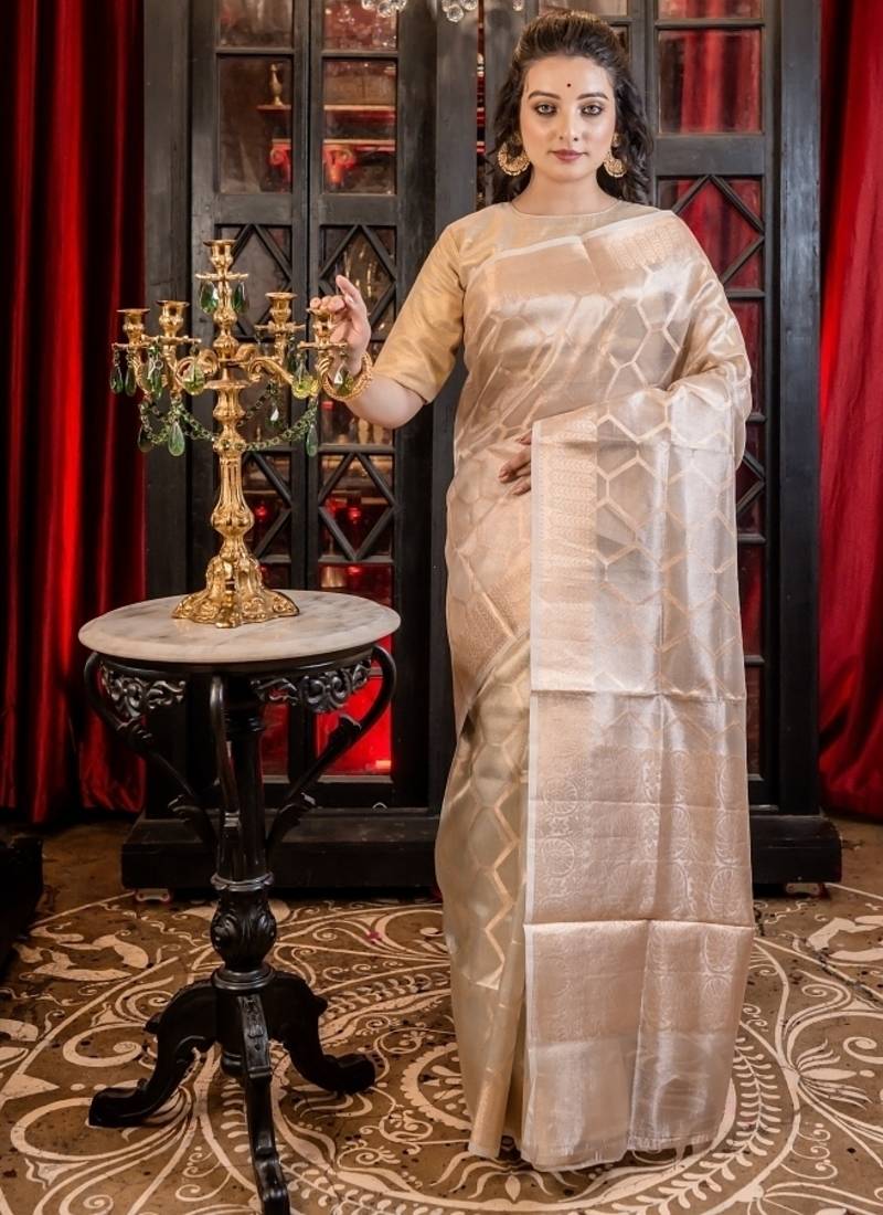 gold woven tissue saree