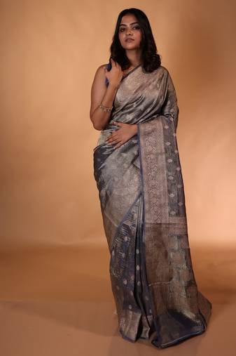 blue woven tissue saree