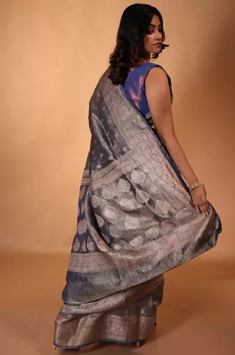 blue woven tissue zari woven all seasons sarees
