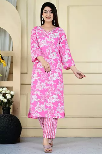 Pink color rayon beautiful printed co-ord set