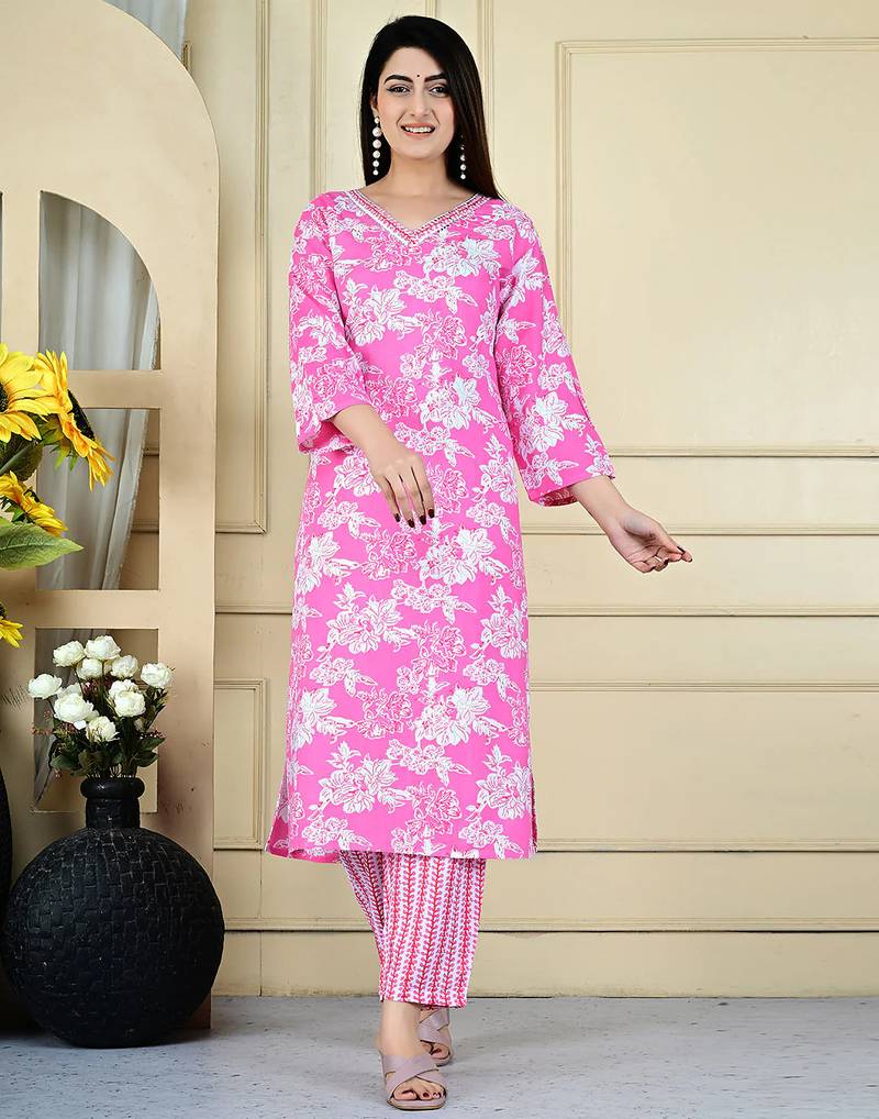 Pink color rayon fabric beautiful printed casual co-ord set