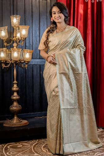 green woven chanderi silk blend saree