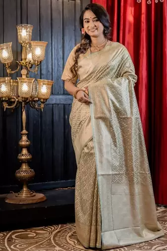 green woven chanderi silk blend saree