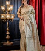 green woven chanderi silk blend saree