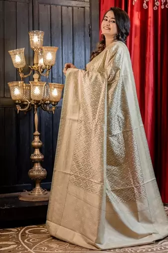 green woven chanderi silk blend zari woven all seasons sarees