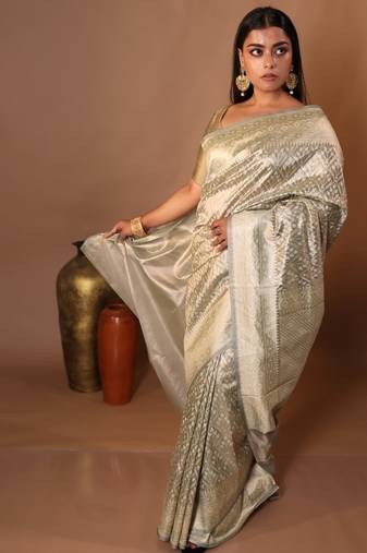 grey woven chanderi silk blend saree