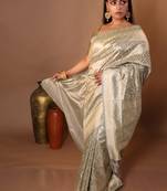 grey woven chanderi silk blend saree