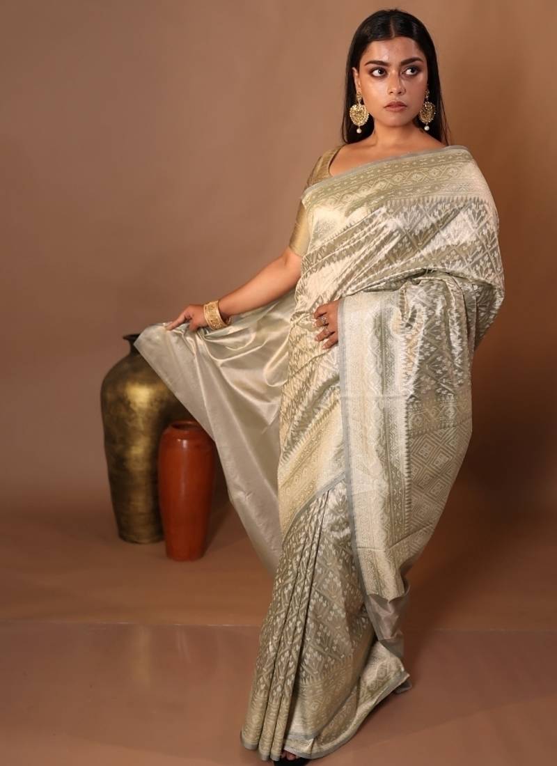 grey woven chanderi silk blend saree