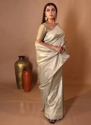 grey woven chanderi silk blend zari woven all seasons sarees 2