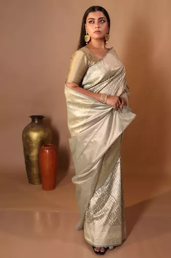 grey woven chanderi silk blend zari woven all seasons sarees
