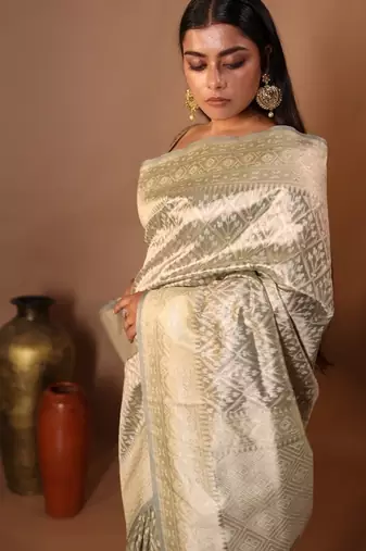 grey woven chanderi silk blend zari woven all seasons sarees