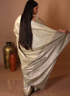 grey woven chanderi silk blend zari woven all seasons sarees 4