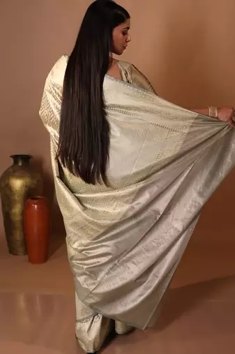 grey woven chanderi silk blend zari woven all seasons sarees