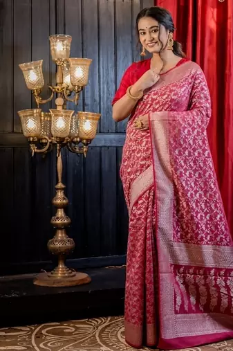 pink woven silk blend saree