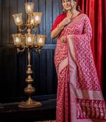 pink woven silk blend saree