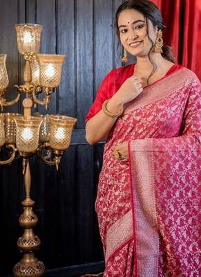 pink woven silk blend zari woven all seasons sarees 2